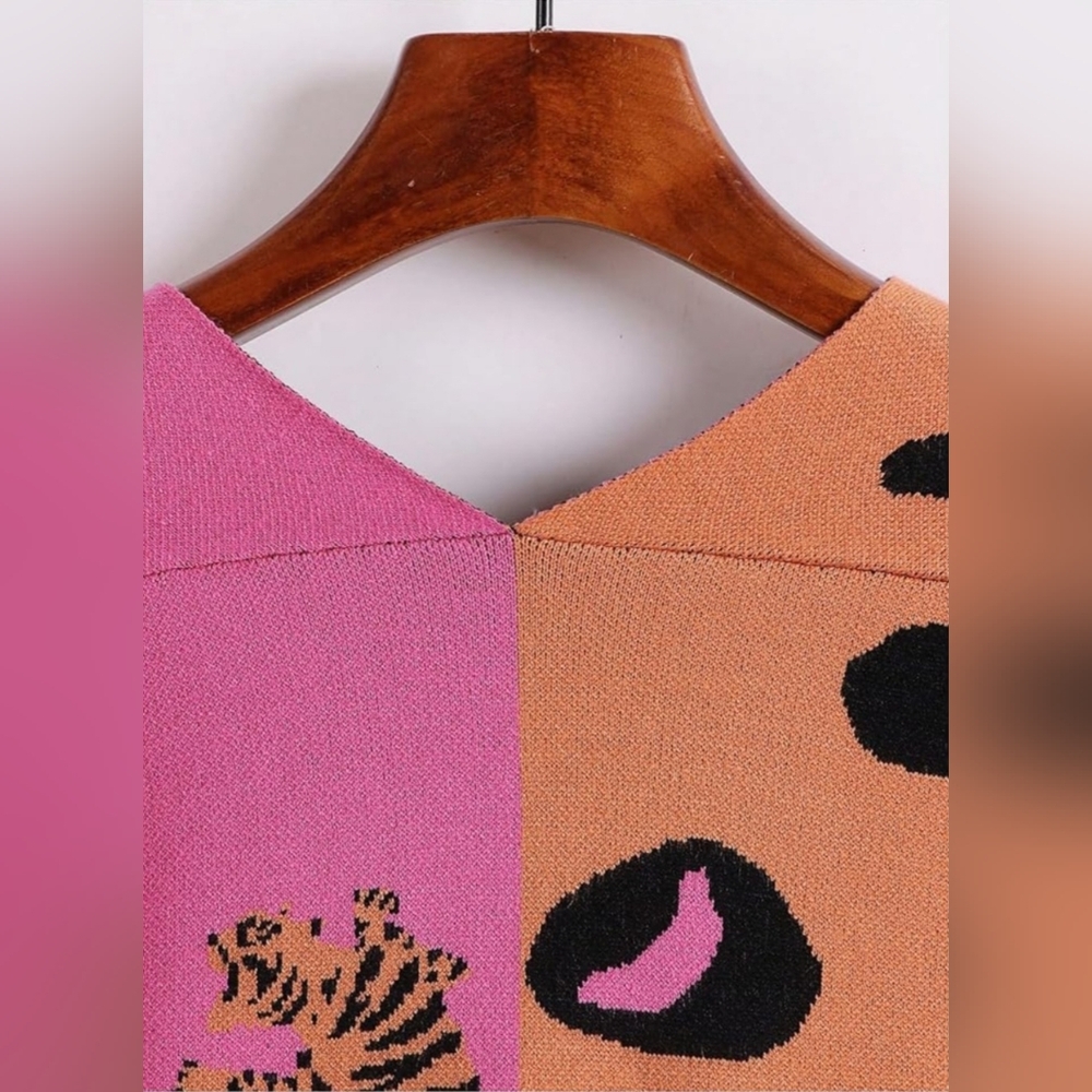 Leopard Print Women's Button Up Sweater - Picture 5 of 5